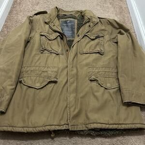 Y2K American Eagle Faux Fur Lined Field Jacket Size XL Brown Utility Distressed